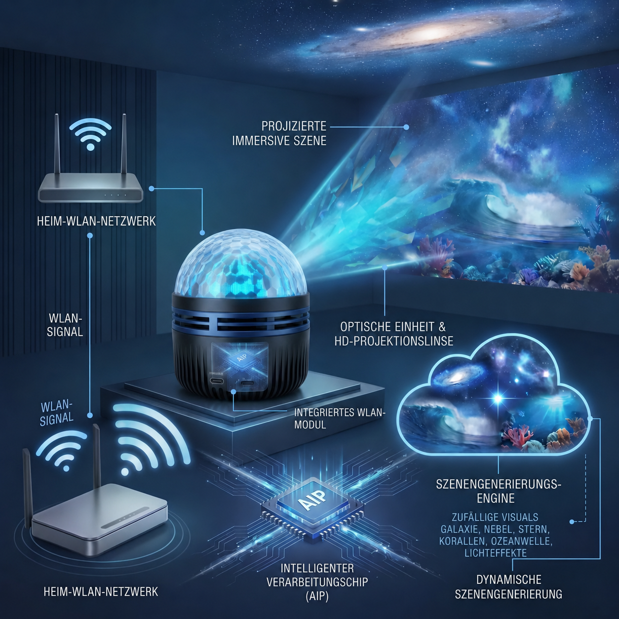 Offizieller Shop | 🎁🎁 SCNDR® 360° Smarter holografischer Sternenhimmel‑Projektor (HD Smart Dynamic 5D)